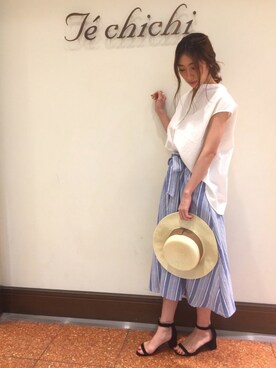 「Te chichi TERRASSE」｜「アイテム（帽子）」を使った、SUZUKI YUNAさん（レディース・161cm）の春コーディネート