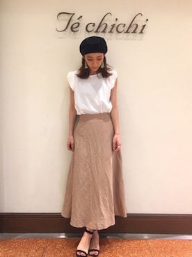 「テチチ(Te chichi)」｜「アイテム（ハンチング/ベレー帽）」を使った、SUZUKI YUNAさん（レディース・161cm）の夏コーディネート