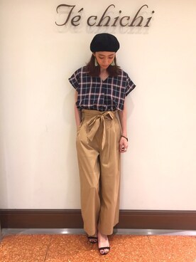 「Te chichi TERRASSE」｜「アイテム（ハンチング/ベレー帽）」を使った、SUZUKI YUNAさん（レディース・161cm）の夏コーディネート