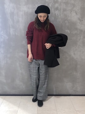 「Te chichi TERRASSE（テチチテラス）のアイテム（ハンチング/ベレー帽）」を使った、SUZUKI YUNAさん（レディース・161cm）の秋コーディネート