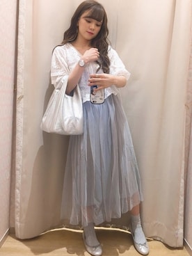 「シルバー」｜「アイテム（アナログ腕時計）」を使った、Harukaさん（レディース・158cm）の夏コーディネート