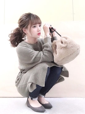 「ワッフル」｜「アイテム（パンプス）」を使った、Harukaさん（レディース・158cm）の冬コーディネート
