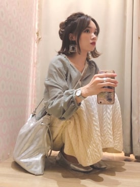 「ケーブルニットスカート」｜Harukaさん（レディース・158cm）の秋コーディネート