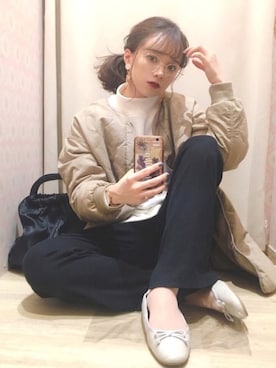 「チュニック」｜「アイテム（ブルゾン）」を使った、Harukaさん（レディース・158cm）の冬コーディネート