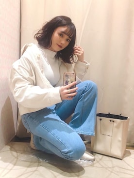 「earth music&ecology（アースミュージックアンドエコロジー）のリブハイネックニットプルオーバー＊（ニット/セーター）」を使った、Harukaさん（レディース・158cm）の冬コーディネート