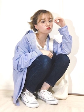 「オーバーシャツ」｜「アイテム（その他）」を使った、Harukaさん（レディース・158cm）の春コーディネート