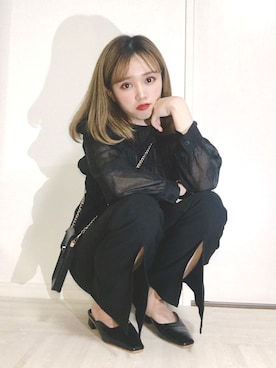 「スリットパンツ」｜「アイテム（その他）」を使った、Harukaさん（レディース・158cm）の春コーディネート