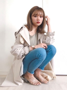 「クリアサンダル」｜「アイテム（ジャケット/アウター）」を使った、Harukaさん（レディース・158cm）の春コーディネート