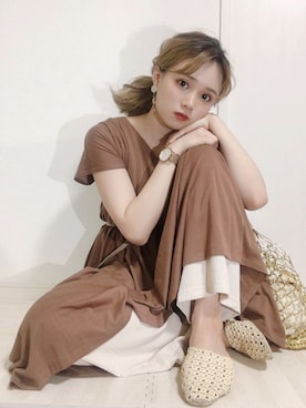「ブラウンコーデ」｜「アイテム（アナログ腕時計）」を使った、Harukaさん（レディース・158cm）の春コーディネート