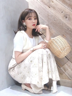 「HALIN（ハリン）のアイテム（かごバッグ）」を使った、Harukaさん（レディース・158cm）の夏コーディネート