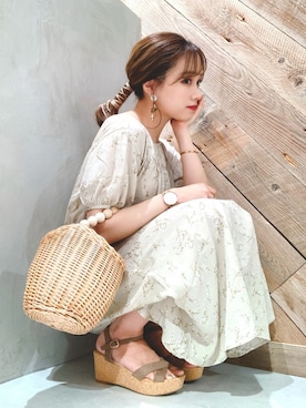 「アイテム（かごバッグ）」を使った、Harukaさん（レディース・158cm）の夏コーディネート