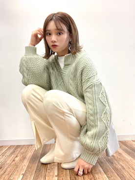 「スリットパンツ」｜「アイテム（その他）」を使った、Harukaさん（レディース・158cm）の秋コーディネート