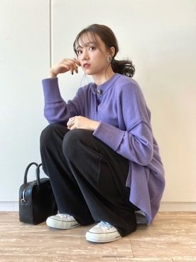 「サテンパンツ」｜「アイテム（その他）」を使った、Harukaさん（レディース・158cm）の冬コーディネート