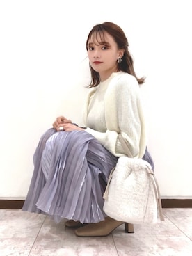 「earth music&ecology（アースミュージックアンドエコロジー）のファー巾着バッグ ＊（トートバッグ）」を使った、Harukaさん（レディース・158cm）の冬コーディネート