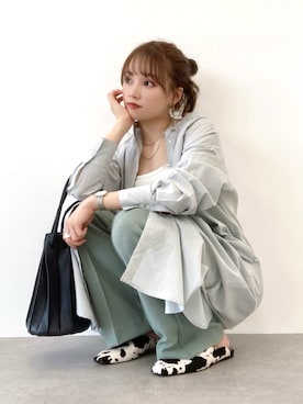 「巾着バッグ」｜「アイテム（シャツワンピース）」を使った、Harukaさん（レディース・158cm）の春コーディネート
