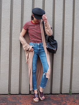 「DHOLIC（ディーホリック）のアイテム（キャスケット）」を使った、ukoさん（レディース・159cm）の夏コーディネート