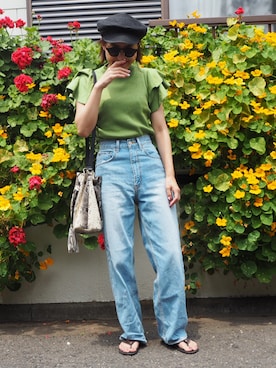 「DHOLIC（ディーホリック）のアイテム（キャスケット）」を使った、ukoさん（レディース・159cm）の夏コーディネート