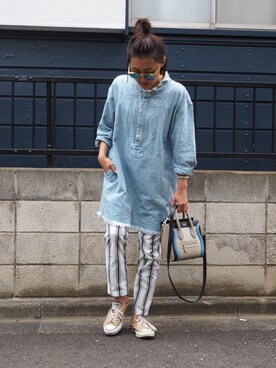 「MOUSSY（マウジー）のアイテム（チュニック）」を使った、ukoさん（レディース・159cm）の夏コーディネート