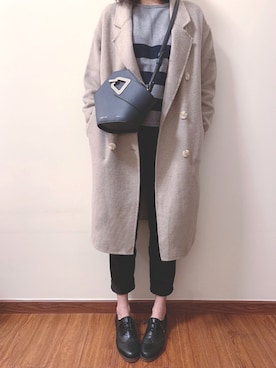 「oversize」｜「アイテム（チェスターコート）」を使った、Lulu ⚡️ルルさん（レディース・170cm）の冬コーディネート
