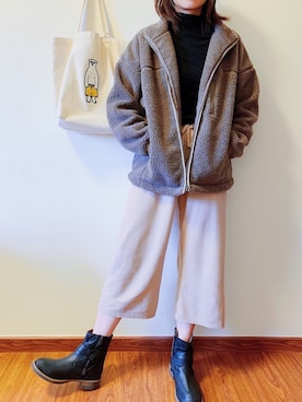 「日系极简」｜「アイテム（ブルゾン）」を使った、Lulu ⚡️ルルさん（レディース・170cm）の冬コーディネート