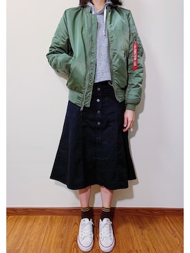 「Alpha Industries（アルファインダストリーズ）のアイテム（MA-1）」を使った、Lulu ⚡️ルルさん（レディース・170cm）の冬コーディネート