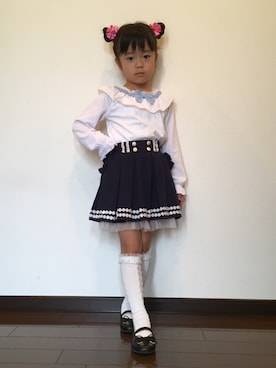「axes femme（アクシーズファム）のアイテム（トップス）」を使った、あんぱんちさん（キッズ・110cm）の春コーディネート
