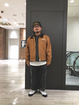 「XLARGE（エクストララージ）のアイテム（ハンチング/ベレー帽）」を使った、内間 暢一さん（メンズ・171cm）の冬コーディネート