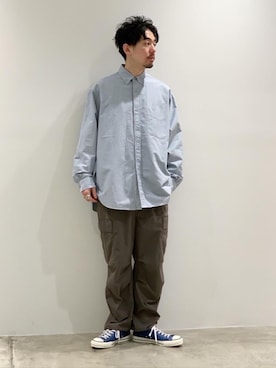 「BEAUTY&YOUTH UNITED ARROWS（ビューティーアンドユースユナイテッドアローズ）のBY DULL PE 6POC カーゴパンツ（カーゴパンツ、グリーン系）」を使った、Daisuke Kuoriさん（メンズ・180cm）の春コーディネート