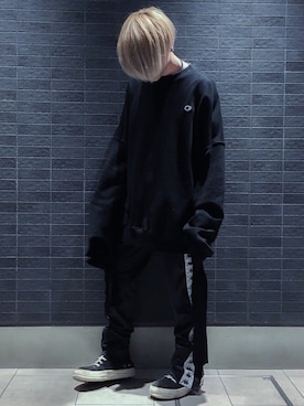「RICK OWENS」｜「アイテム（スウェット）」を使った、陽さん（メンズ・163cm）の春コーディネート