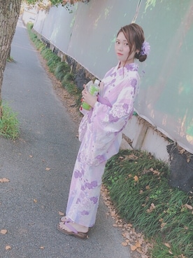 「GRL（グレイル）のアイテム（浴衣）」を使った、yui🦔🍃さん（レディース・153cm）の夏コーディネート