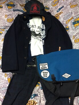 「HYSTERIC GLAMOUR（ヒステリックグラマー）のアイテム（メッセンジャーバッグ）」を使った、名和 賢悟さん（メンズ・160cm）の冬コーディネート