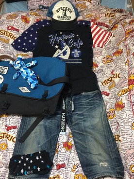 「アイテム（メッセンジャーバッグ、ブルー系）」を使った、名和 賢悟さん（メンズ・160cm）の夏コーディネート