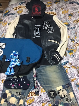 「アイテム（メッセンジャーバッグ、ブルー系）」を使った、名和 賢悟さん（メンズ・160cm）の秋コーディネート