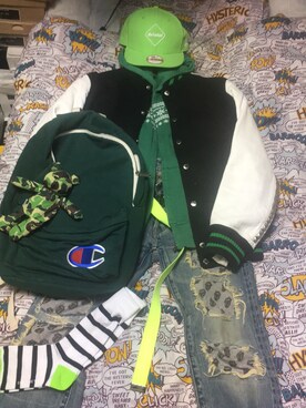 「uniform experiment」｜「アイテム（スタジャン）」を使った、名和 賢悟さん（メンズ・160cm）の冬コーディネート