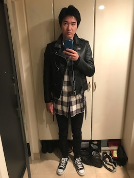 「Schott N.Y.C（ショット）のアイテム（ジャケット/アウター）」を使った、mabuさん（メンズ・189cm）の春コーディネート