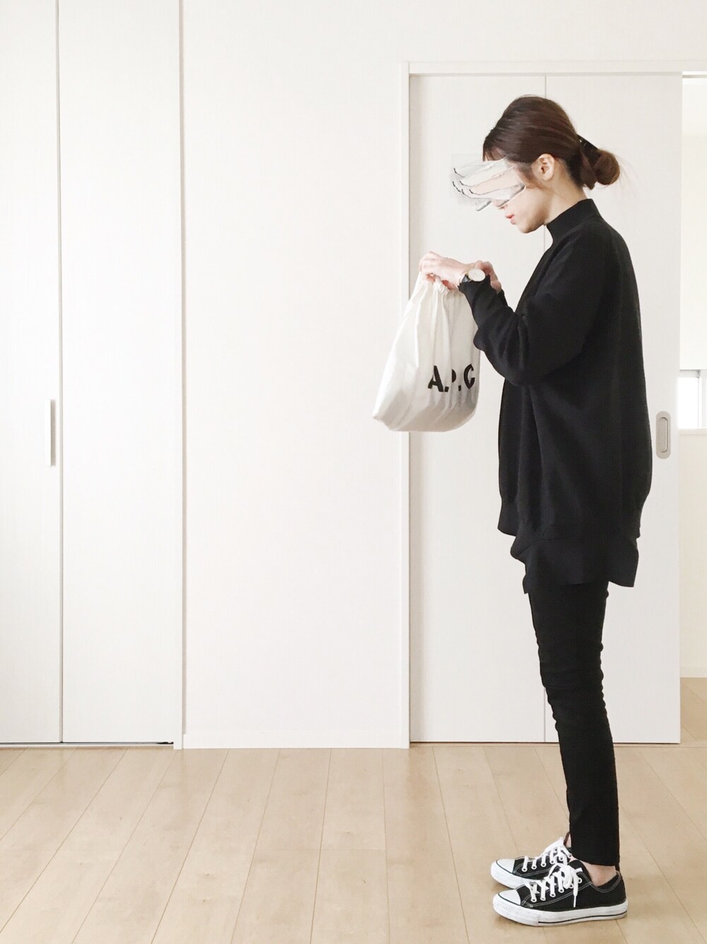 himarisoさんの「High neck asymmetry knit（BLACK BY MOUSSY）」を使ったコーディネート