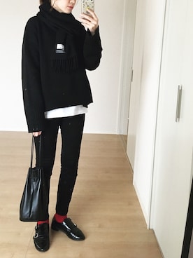 「BEAUTY&YOUTH UNITED ARROWS（ビューティーアンドユースユナイテッドアローズ）のBY レザー キンチャク ◆（ハンドバッグ）」を使った、himarisoさん（レディース・164cm）の冬コーディネート