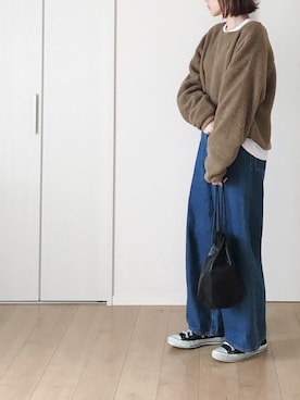 「BEAUTY&YOUTH UNITED ARROWS（ビューティーアンドユースユナイテッドアローズ）のBY レザー キンチャク ◆（ハンドバッグ）」を使った、himarisoさん（レディース・164cm）の冬コーディネート