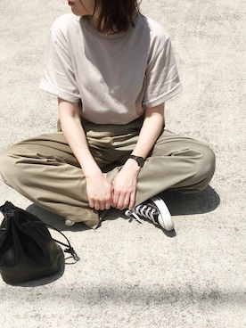 「BEAUTY&YOUTH UNITED ARROWS（ビューティーアンドユースユナイテッドアローズ）のBY レザー キンチャク ◆（ハンドバッグ）」を使った、himarisoさん（レディース・164cm）の夏コーディネート