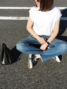 「BEAUTY&YOUTH UNITED ARROWS（ビューティーアンドユースユナイテッドアローズ）のBY レザー キンチャク ◆（ハンドバッグ）」を使った、himarisoさん（レディース・164cm）の夏コーディネート