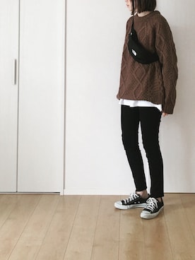 「CIAOPANIC TYPY（チャオパニックティピー）のケーブルプルオーバーニット（ニット/セーター）」を使った、himarisoさん（レディース・164cm）の冬コーディネート