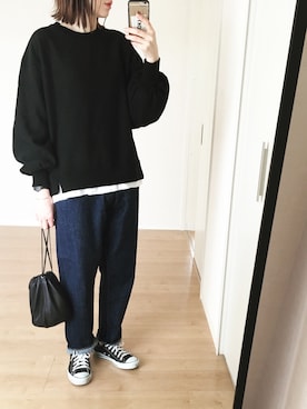 「ALLUMER（アリュメール）のアイテム（スウェット）」を使った、himarisoさん（レディース・164cm）の冬コーディネート