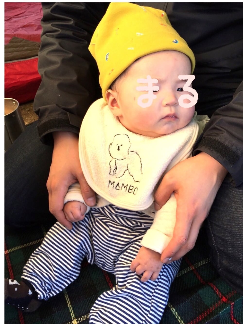 「０歳、おんなのこ、キャンプ、ピクニック」｜「MAMBOのアイテム（スタイ/よだれかけ、ホワイト系）」を使った、ちかまるさん（キッズ・60cm）の夏コーディネートの1枚目の写真