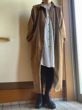 「UNE MANSION（ユヌマンション）のアイテム（シャツワンピース）」を使った、TSUUSANさん（レディース・160cm）の冬コーディネート
