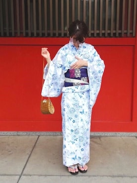 「お散歩」｜「アイテム（浴衣）」を使った、ふじき。さん（レディース・154cm）の秋コーディネート
