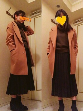 「31 Sons de mode（トランテアン　ソン　ドゥ　モード）のアイテム（チェスターコート）」を使った、紫乃さん（レディース・159cm）の冬コーディネート