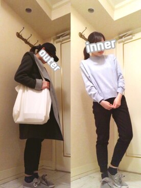 「DOUBLE NAME（ダブルネーム）のアイテム（その他アウター）」を使った、紫乃さん（レディース・159cm）の冬コーディネート