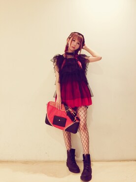 「Crayme,（クレイミー）のTulle Frill Tunic（シャツ/ブラウス、ブラック系）」を使った、Reika玲華さん（レディース・163cm）の秋コーディネート