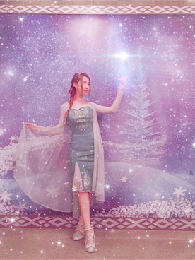 「Secret Honey（シークレットハニー）のアイテム（ワンピース、ブルー系）」を使った、Reika玲華さん（レディース・163cm）の冬コーディネート