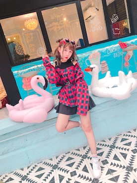 「onespo（ワンスポ）のアイテム（ワンピース/ドレス、レッド系）」を使った、Reika玲華さん（レディース・163cm）の春コーディネート